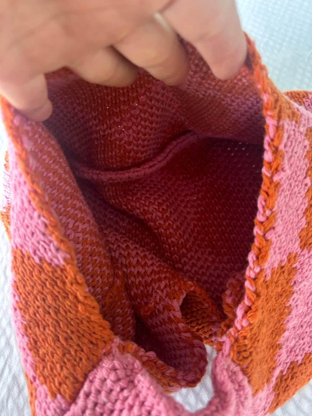 Kopari Purse Knit Argyle Pink Orange Circle Handbag Sweater Knit